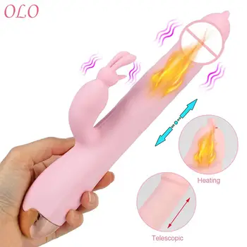 12 + 5 Načina Rabbit Vibrator Teleskopski Dildo S Grijanom Vagina G Spot Maser Stimulator Klitorisa Seks-Igračke za Žene