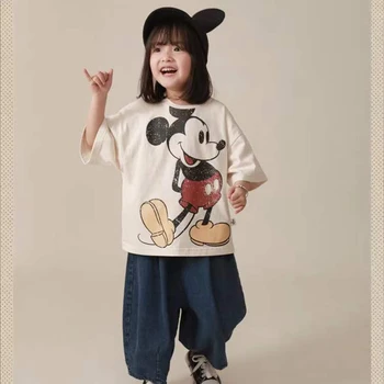 Dječje Majice s Kratkim rukavima, Ljetna Odjeća, Majica s Likom Mickey Mousea iz Crtića Disney Za Mlađe Dječake i Djevojčice, Pamučne Majice za Djecu, Vrhovima