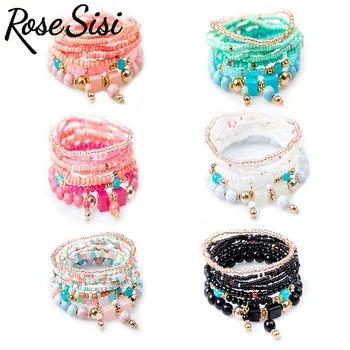 Rose sisi Bohemian ethnic style unikatni colored beaded bracelet for women multi-layer mixed bracelet narukvice na ruke narukvice