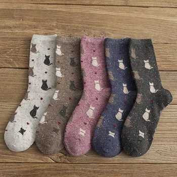 Jesensko-zimske Novi Moderan japanski Slatka Čarape s korejski Mačka, Čarape u stilu харадзюку, Ženske Topla slatka Čarape Woool Kawaii